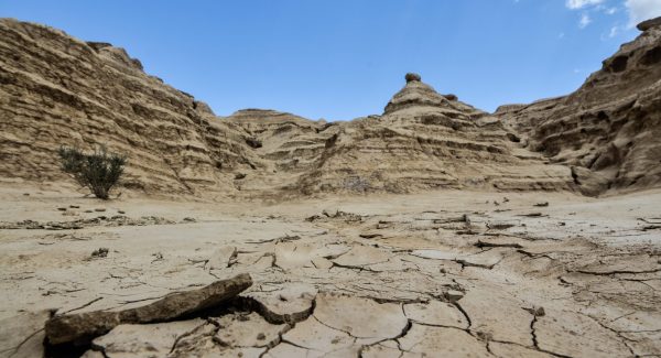 A lot of rocks formations in Badlands under a clear blue sky